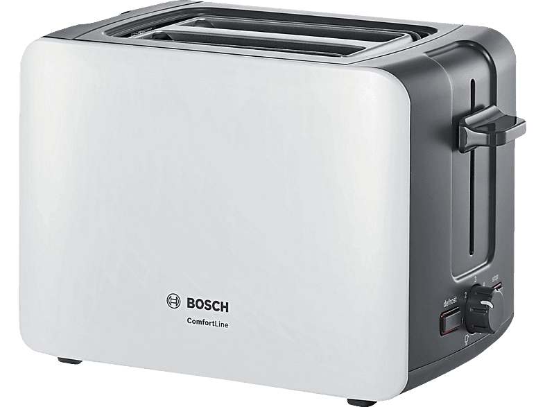 BOSCH TAT6A111 ComfortLine Toaster Weiß/Dunkelgrau (1090 Watt, Schlitze: 2)
