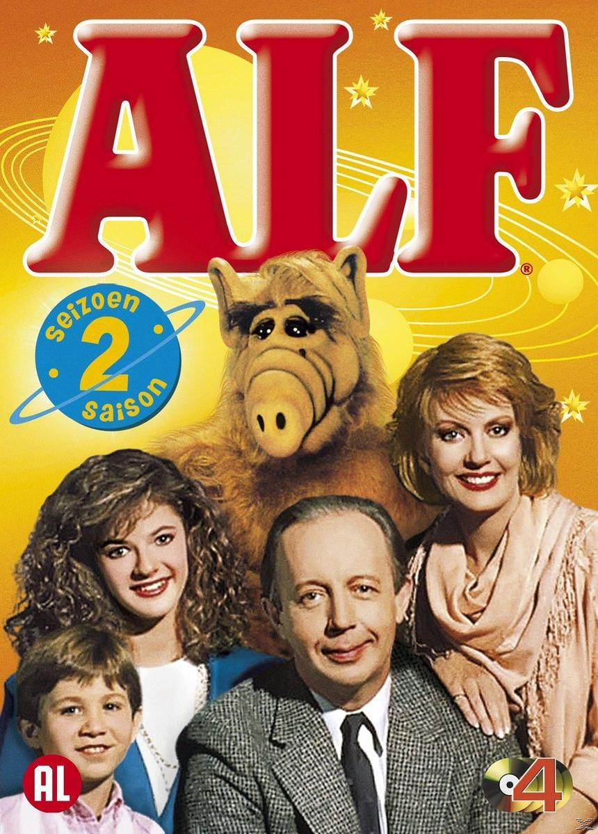 DVD-hoes van 'ALF' met de ALF-pop en een familie. Tekst is 'Seizoen 2 Saison'.