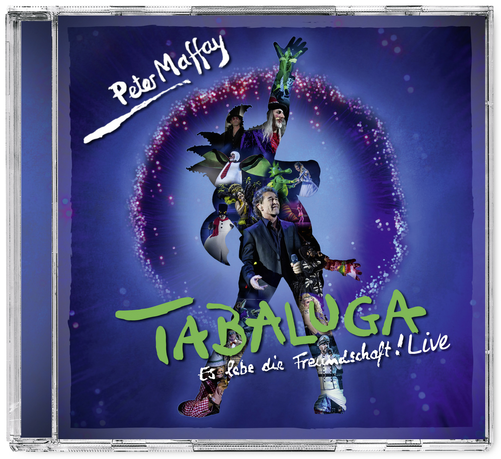 Peter Maffay Tabaluga CD-Cover. Mann mit Bühnenkostüm, umgeben von blauem Hintergrund.