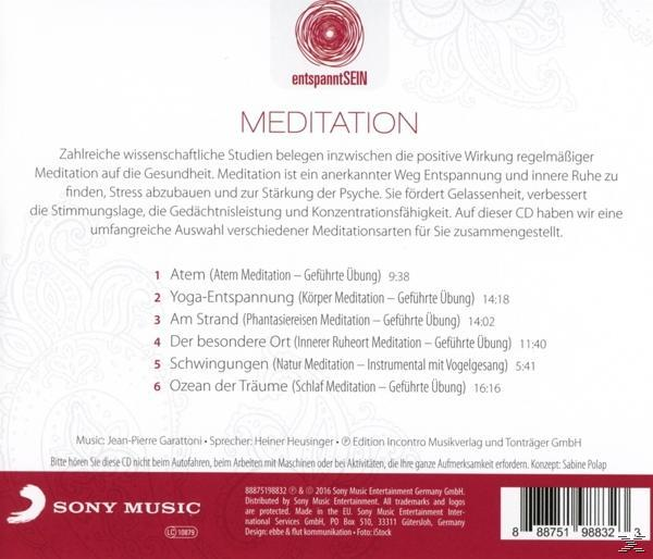 CD-Cover: Meditation. Weißer Hintergrund mit Text und einem Logo.