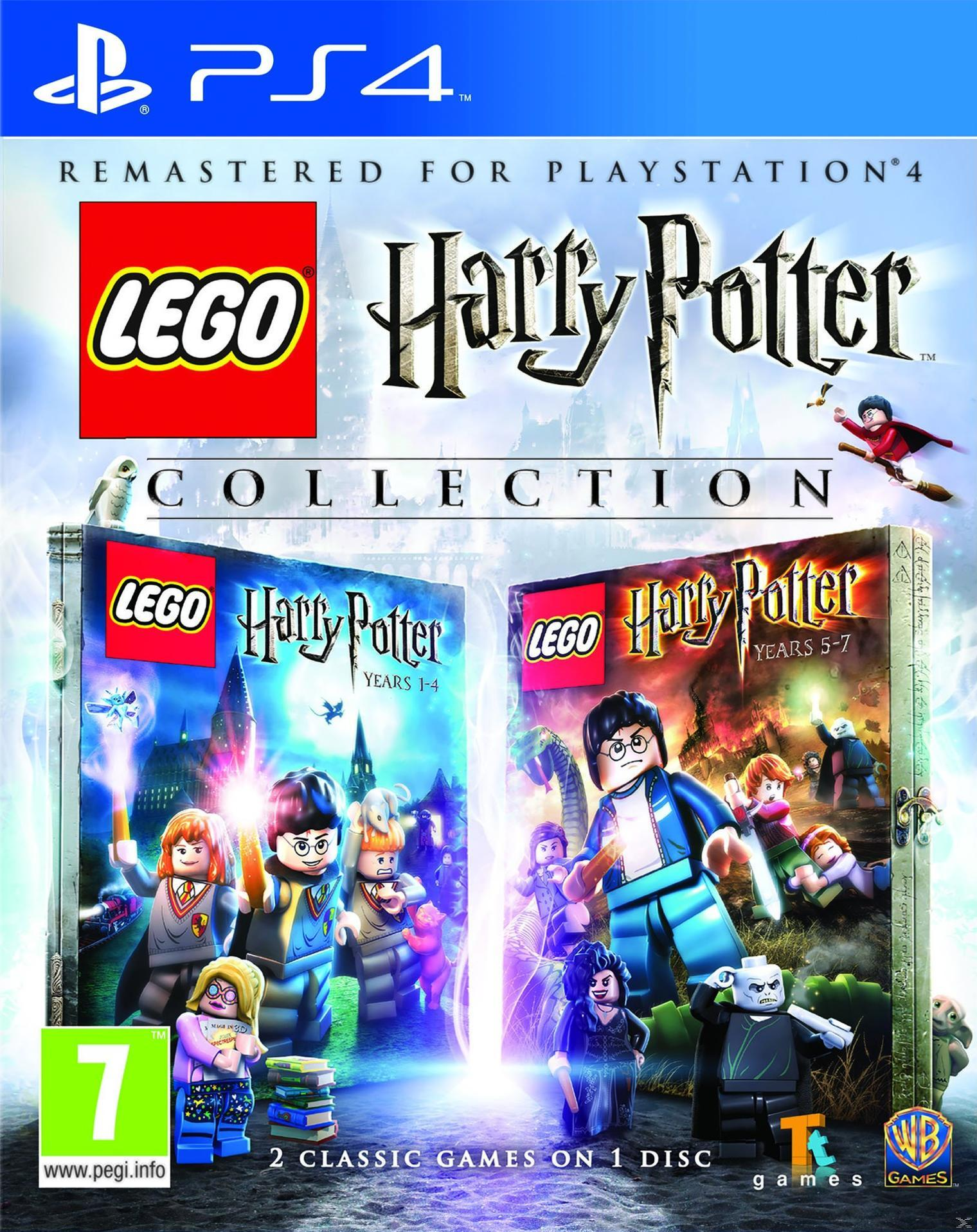 Lego Harry Potter Collection PS4-Spielcover. Zwei Spielcover nebeneinander mit Lego-Charakteren und Szenen.
