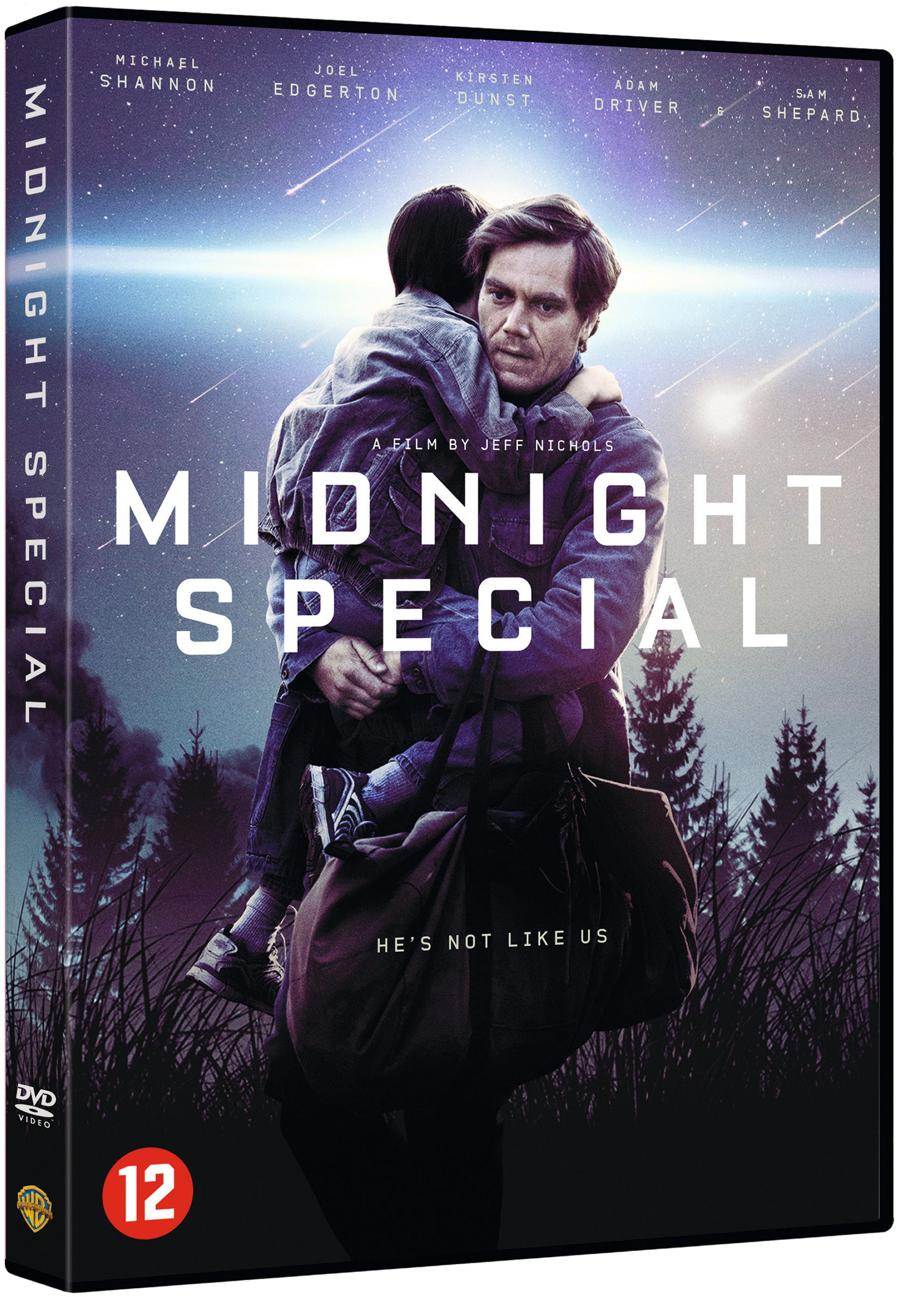 Couverture DVD avec un homme tenant un enfant. Titre 'Midnight Special'. Fond sombre.