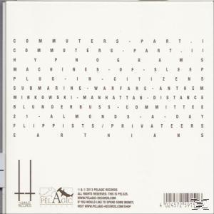 Albumcover, schwarz-weißes Textlayout. Titelliste und Bandname. Schwarze Balken unten.