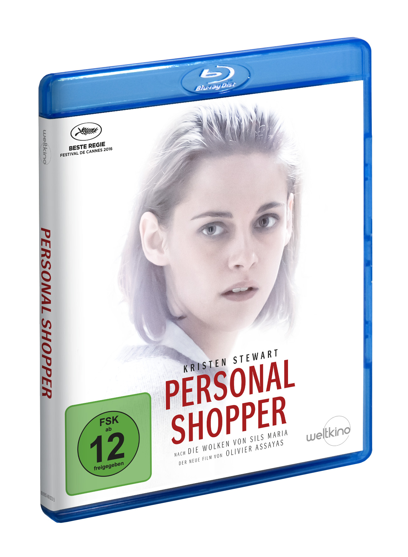 Blu-ray Disc Cover mit dem Gesicht einer Frau und dem Titel 'PERSONAL SHOPPER'.