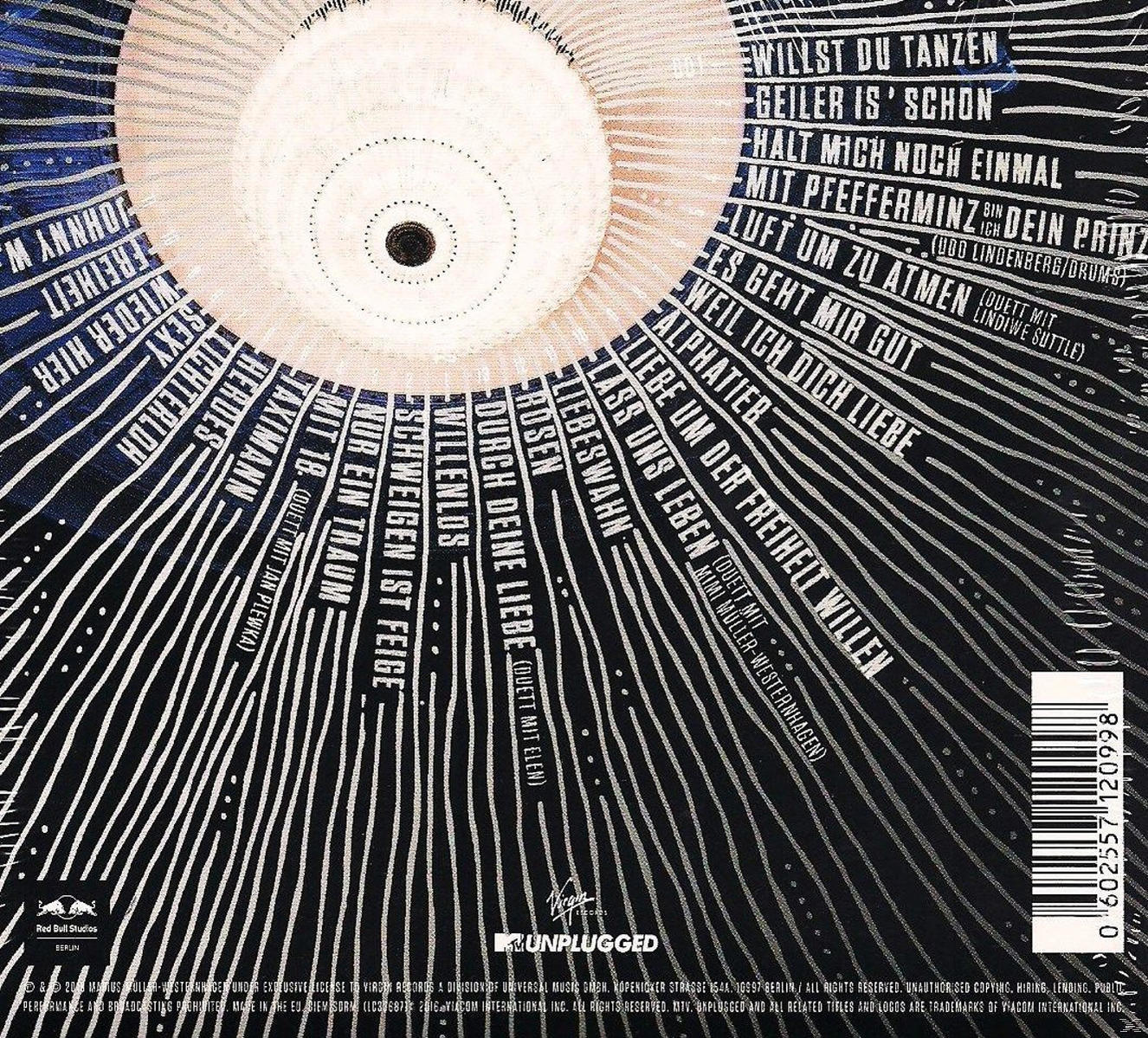 Albumcover, weiße Schallplatte, schwarzer Hintergrund, Text in Weiß.
