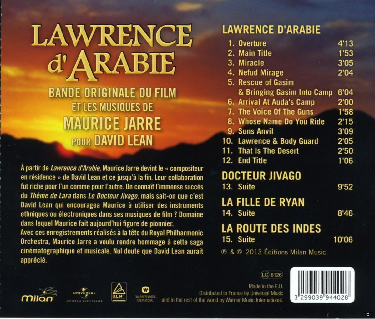 CD-hoes voor Lawrence of Arabia, met tekst en een afbeelding van de originele soundtrack van de film.