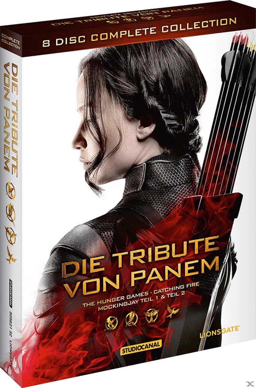 DVD-Hülle mit dem Titel 'Die Tribute von Panem' und einer Frau mit Bogen.