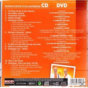 CD-Cover mit orangefarbenem Hintergrund. Text listet Lieder: Schlagerreise CD/DVD mit Künstlernamen.