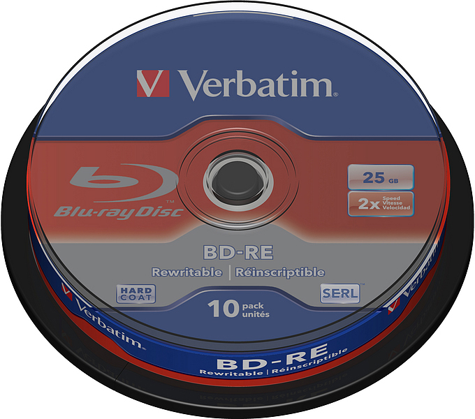 Blu-ray-Disc mit Verbatim-Label, mit Markennamen und technischen Details.