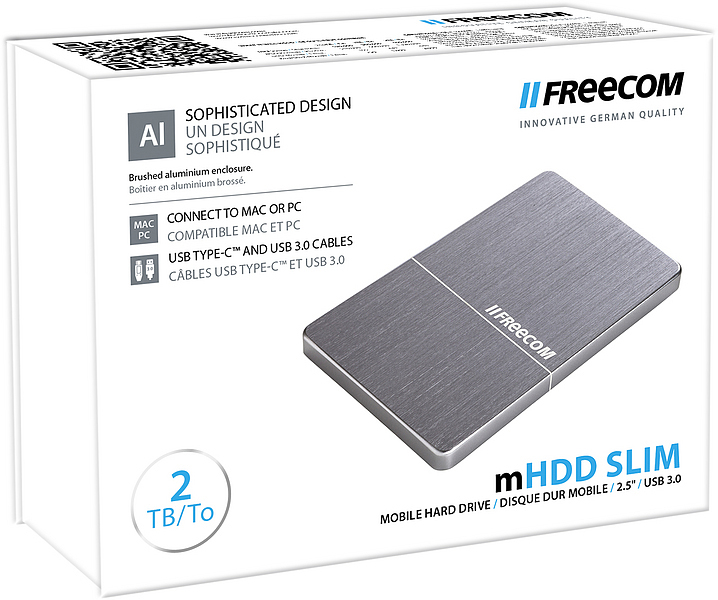 FREECOM 56380 Festplatte, 2 TB HDD, 2,5 Zoll, extern, Space Grey