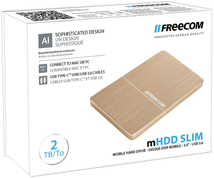 FREECOM 56382 Festplatte, 2 TB HDD, 2,5 Zoll, extern, Gold