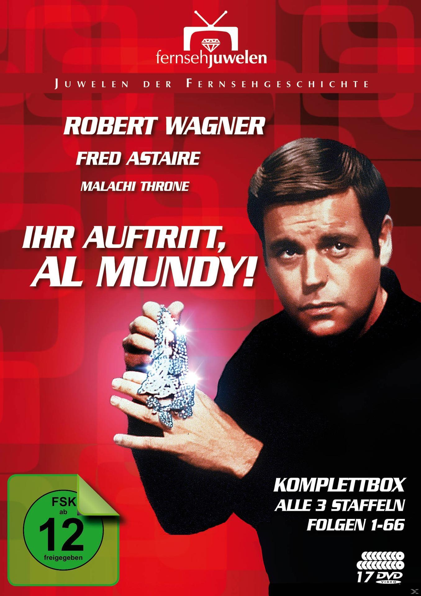 DVD-Cover: Mann hält eine Halskette. Text: Ihr Auftritt, Al Mundy! und Robert Wagner, Fred Astaire, Malachi Throne.