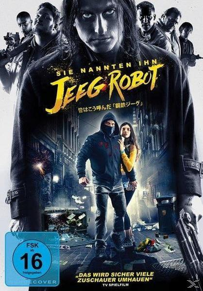Filmposter. Ein Mann in einem Kapuzenpullover und eine Frau stehen auf der Straße. Der Titel ist 'Jeeg Robot'.