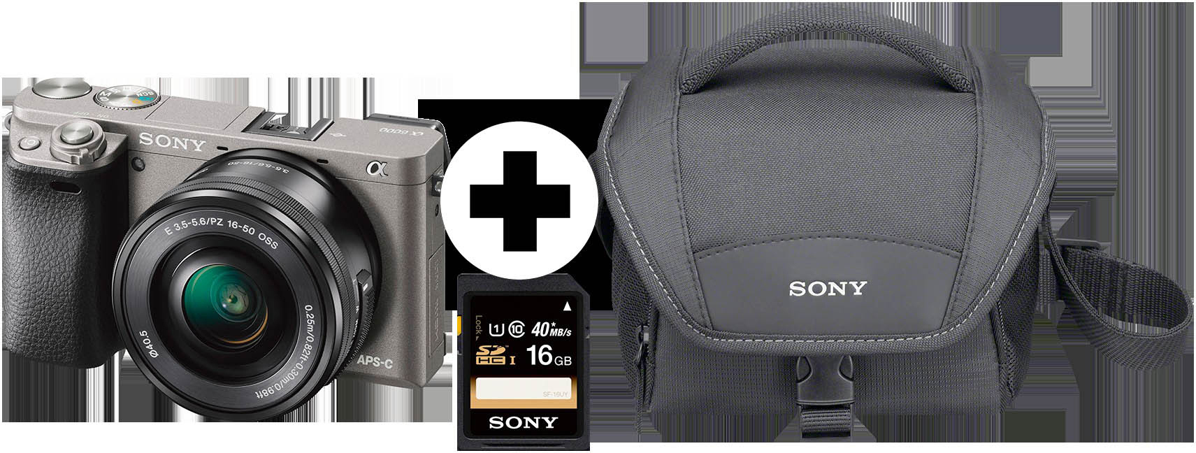 SONY Alpha 6000 KIT (ILCE-6000L) WLAN Systemkamera Tasche Display, + 16-50 Objektiv mit mm, 7,6 Speicherkarte cm 