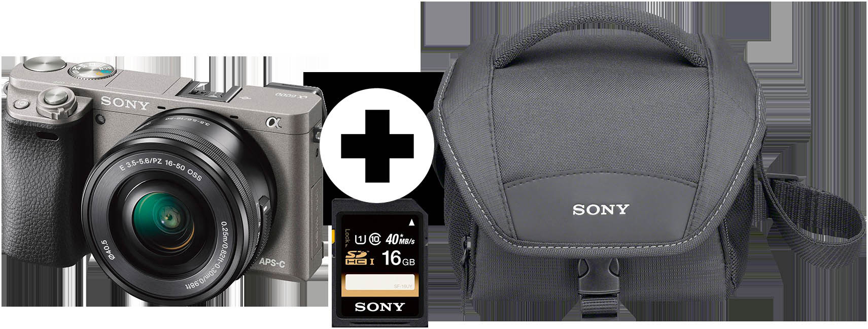 SONY Alpha 6000 KIT (ILCE-6000L) + Tasche + Speicherkarte Systemkamera mit Objektiv 16-50 mm, 7,6 cm Display, WLAN