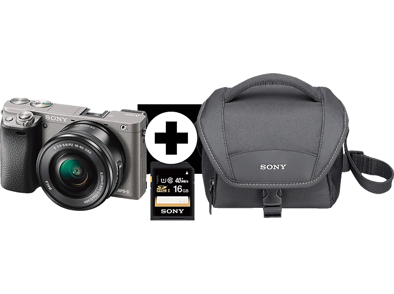 SONY Alpha 6000 KIT (ILCE-6000L) + Tasche + Speicherkarte Systemkamera mit Objektiv 16-50 mm, 7,6 cm Display, WLAN
