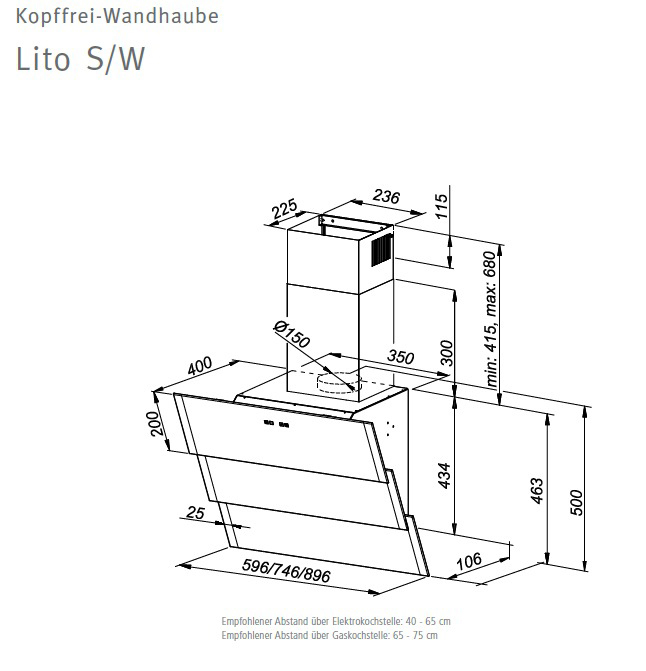 ORANIER Lito 75 S , Dunstabzugshaube (750 mm breit, 400 mm tief)
