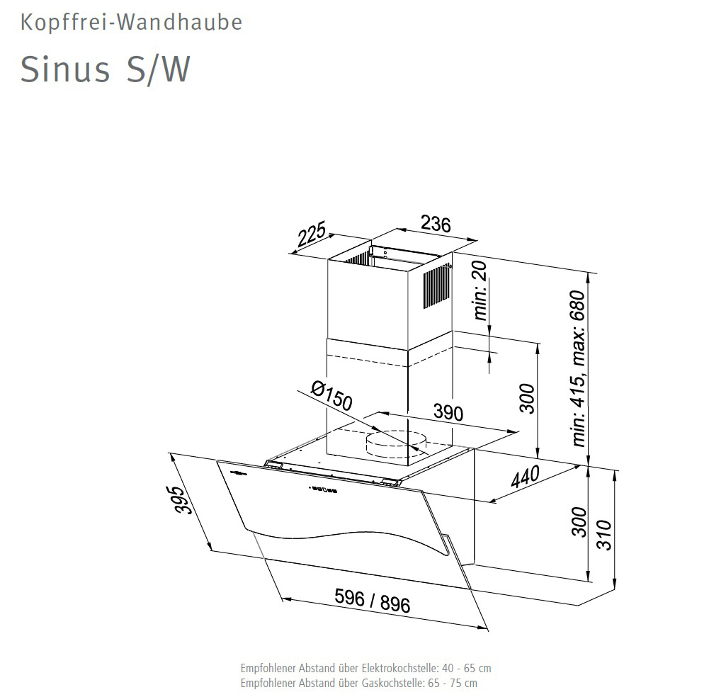 ORANIER Sinus 90 W, Dunstabzugshaube (900 mm breit, 440 mm tief)