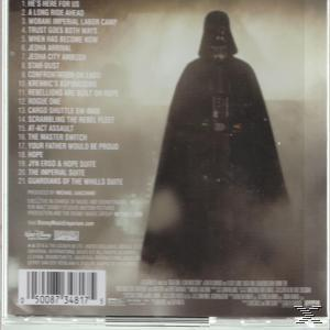 Rückseite eines Star Wars CD-Covers. Darth Vader-Bild, Titelliste und Text.