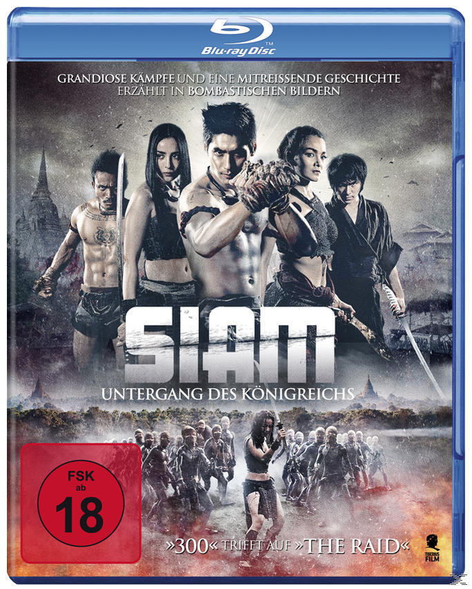 Blu-ray-Cover für Siam. Zeigt mehrere Schauspieler mit Waffen und eine Menschenmenge im Hintergrund.