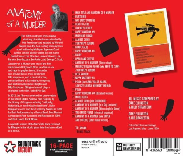 Anatomy of a Murder CD-Rückseite. Zeigt Titelliste und Text über den Film.