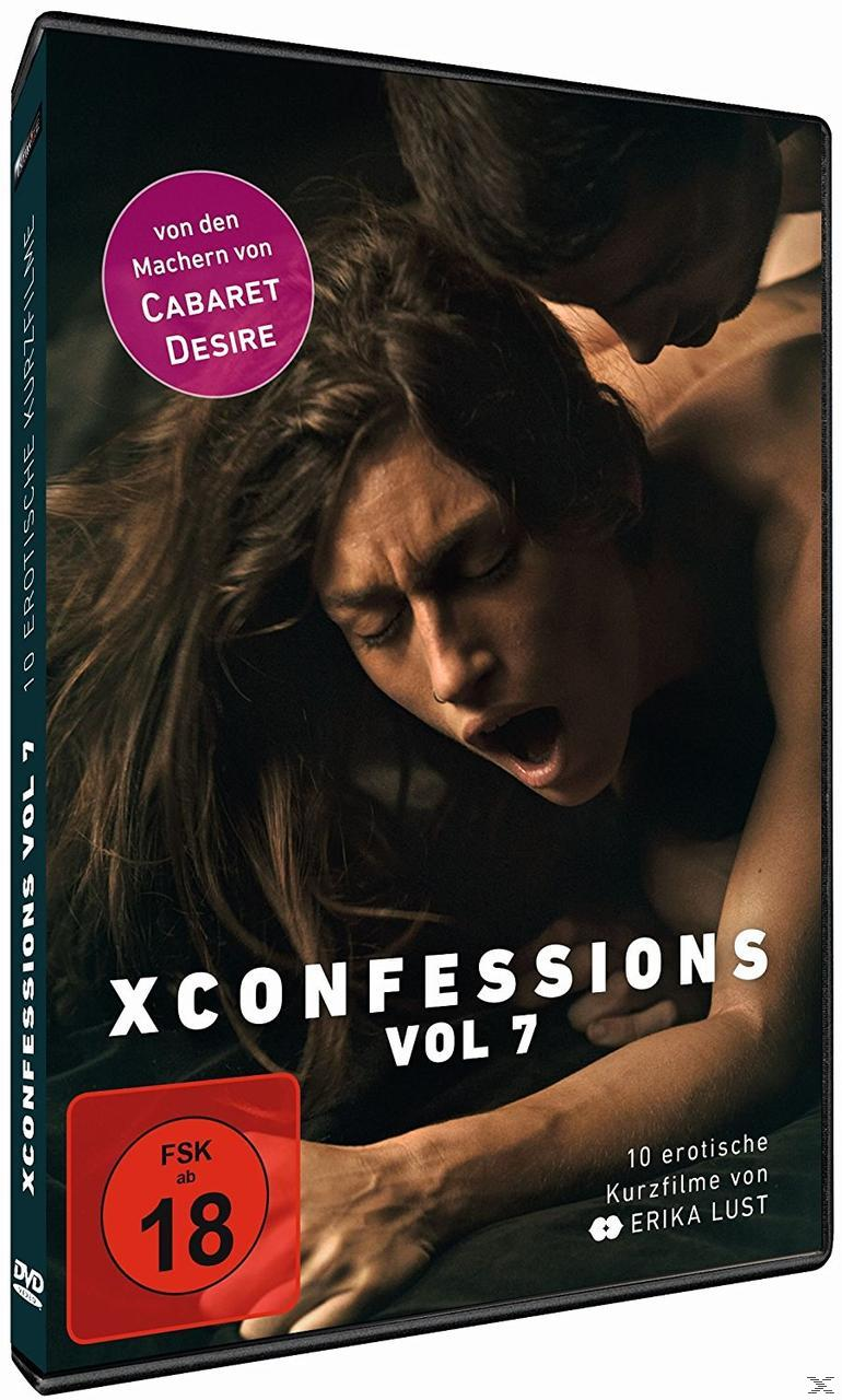 DVD-Cover: Eine Frau in einer sexuellen Handlung mit einem Mann. Der Titel „XCONFESSIONS VOL 7“ ist sichtbar.