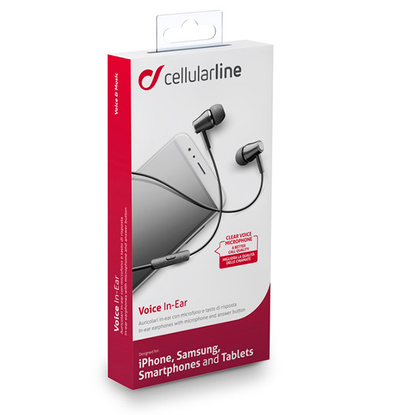 Kopfhörerbox mit Kopfhörern, einem Telefon und Text über die Produktmerkmale.