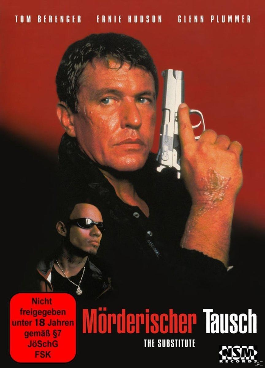 Filmposter für The Substitute. Ein Mann hält eine Waffe. Das Plakat trägt den Text „Mörderischer Tausch“.
