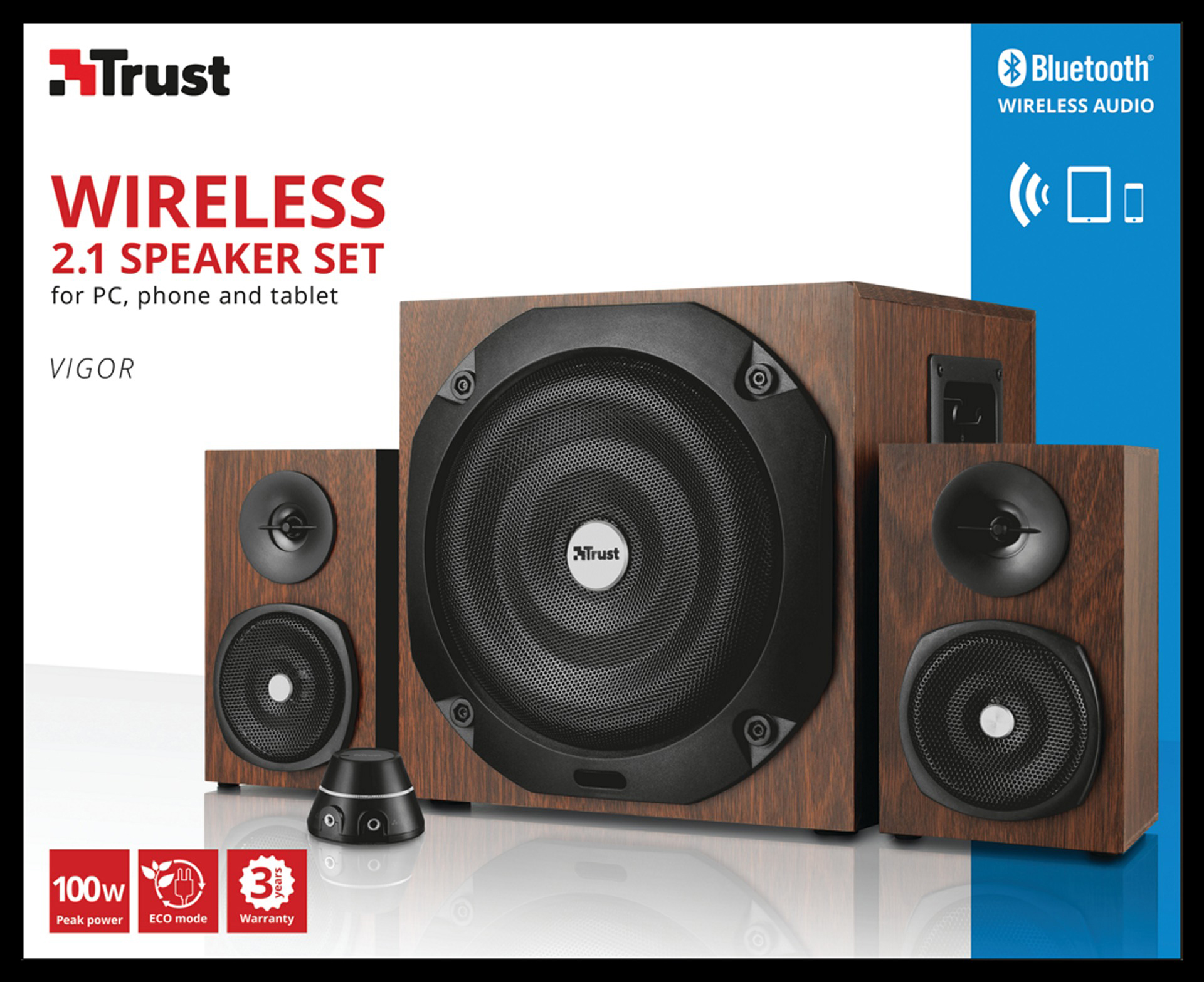 TRUST Vigor 2.1  Bluetooth-Lautsprecherset (Aktiv, Braun