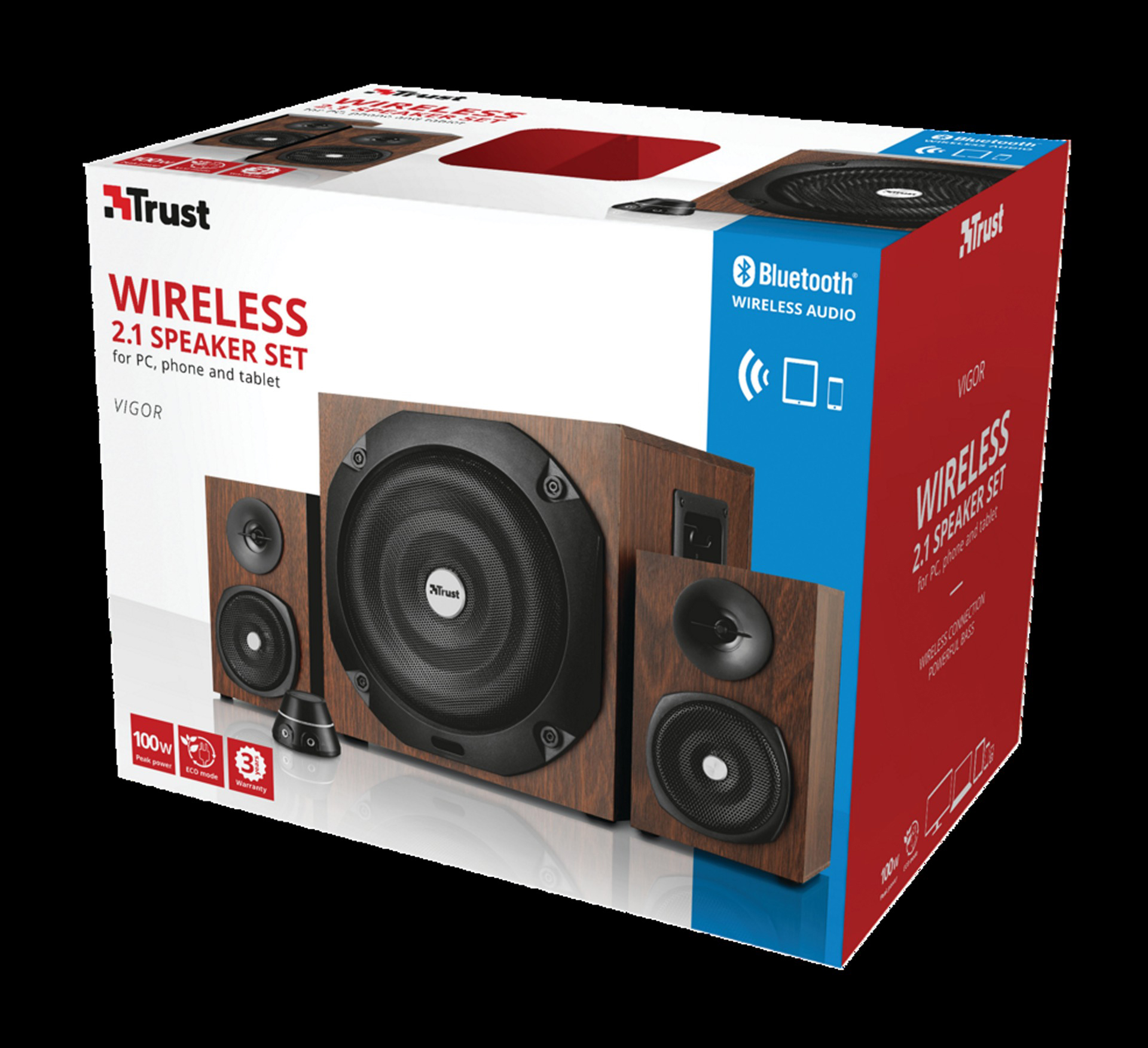 TRUST Vigor 2.1  Bluetooth-Lautsprecherset (Aktiv, Braun