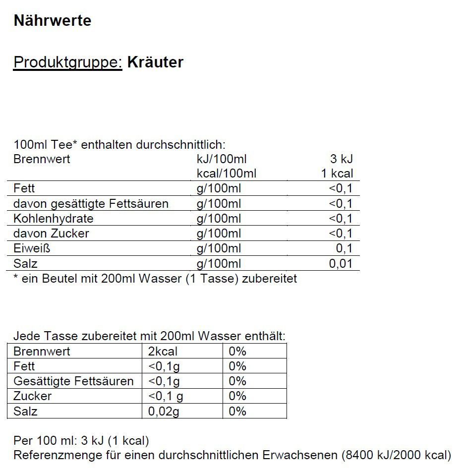 Nährwerttabelle mit Details wie Fett-, Zucker- und Salzgehalt.