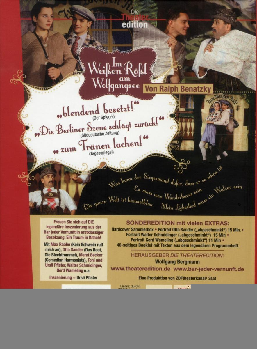 DVD-Cover. Eine Theaterszene mit mehreren Schauspielern, Text und Logos.