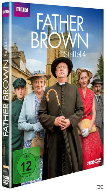DVD-Cover für 'Father Brown'. Zeigt eine Gruppe von Schauspielern in einer Kirche. Hintergrund: ein Kirchengebäude.