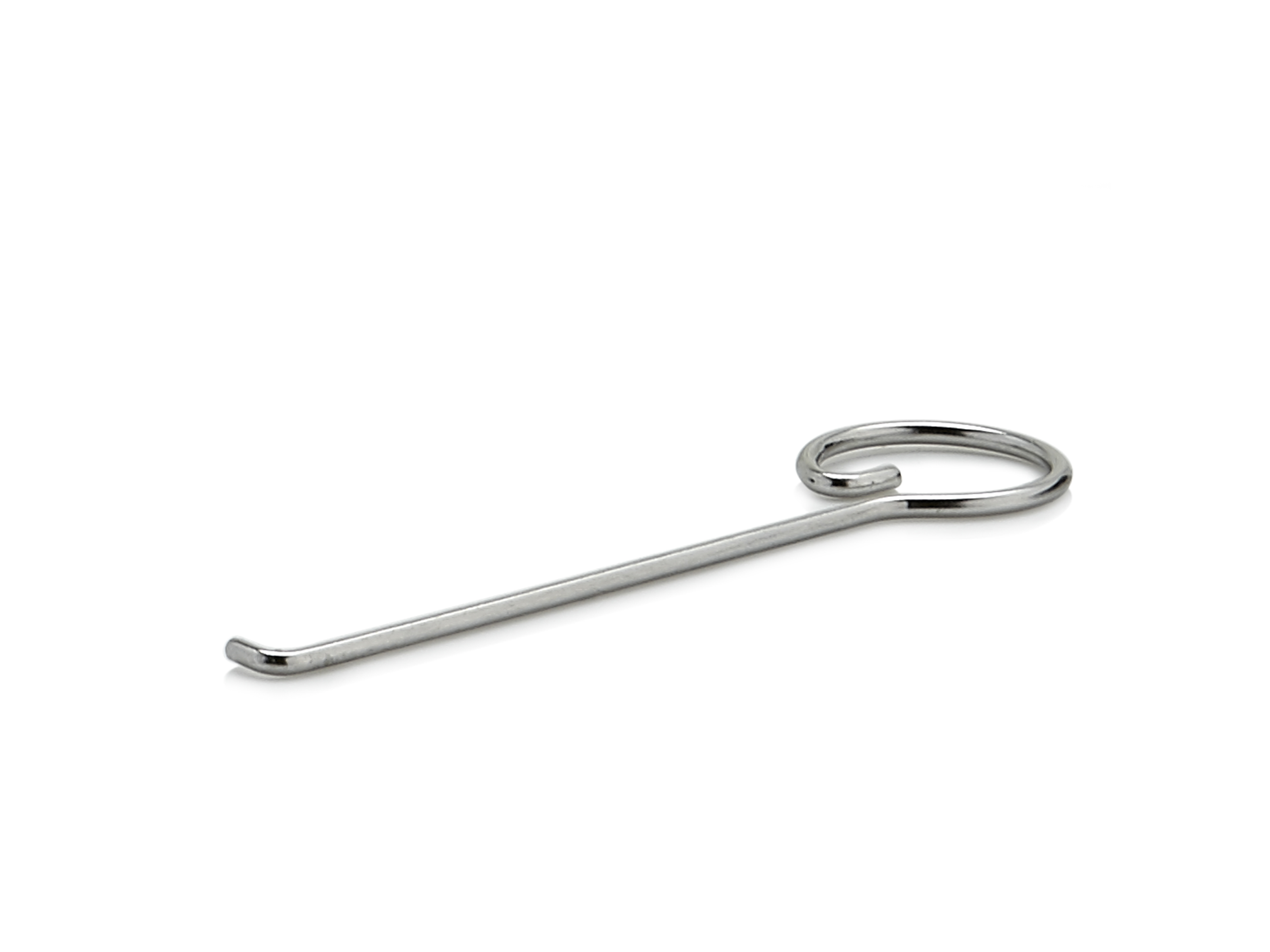 Een metalen sleutelachtig gereedschap, recht met een lus aan één uiteinde.