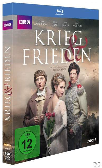 DVD-Cover mit Schauspielern aus Krieg und Frieden. Schauspieler in historischer Kleidung.