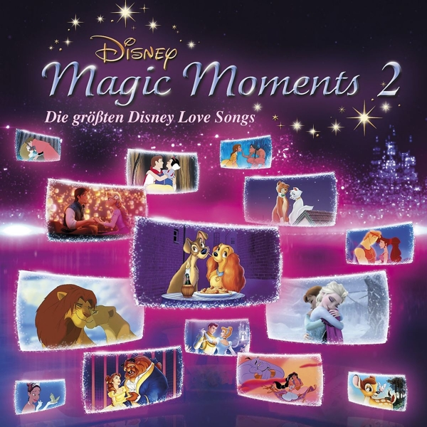 CD-Cover: Disney Magic Moments 2. Mehrere Disney-Filmszenen in einem Quadrat angeordnet.