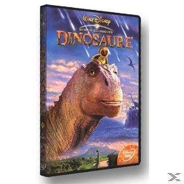DVD-hoes voor "Dinosaurus". Een dinosaurus met een kleine dinosaurus op zijn hoofd wordt afgebeeld.