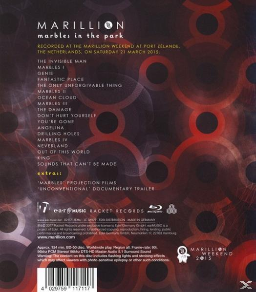 Marillion 'Marbles in the Park' DVD-Cover mit Text.