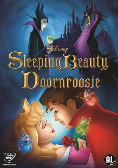Sleeping Beauty filmposter met de personages en een kasteel op de achtergrond.