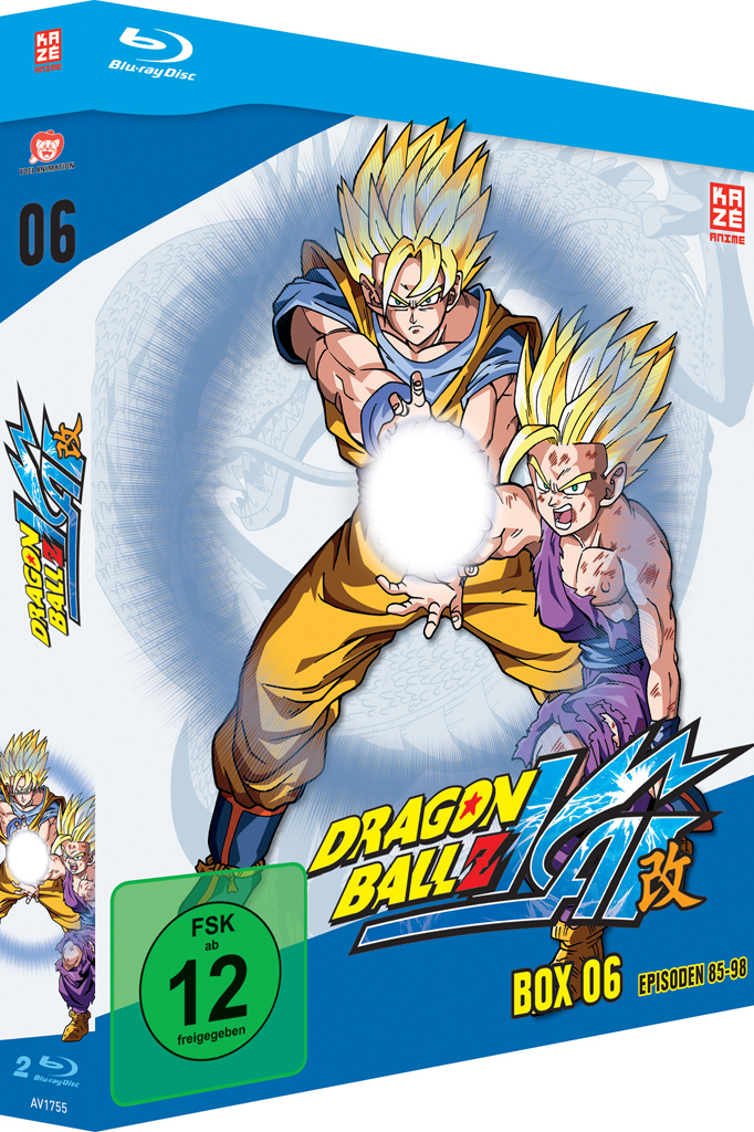 DVD-Cover von Dragon Ball Z Kai Box 06. Zeigt zwei Charaktere mit gelben Haaren, die kämpfen.