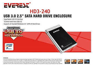 EVEREST Hd3-240 Harici 2.5 " USB 3.0 Harddisk Kutusu Siyah