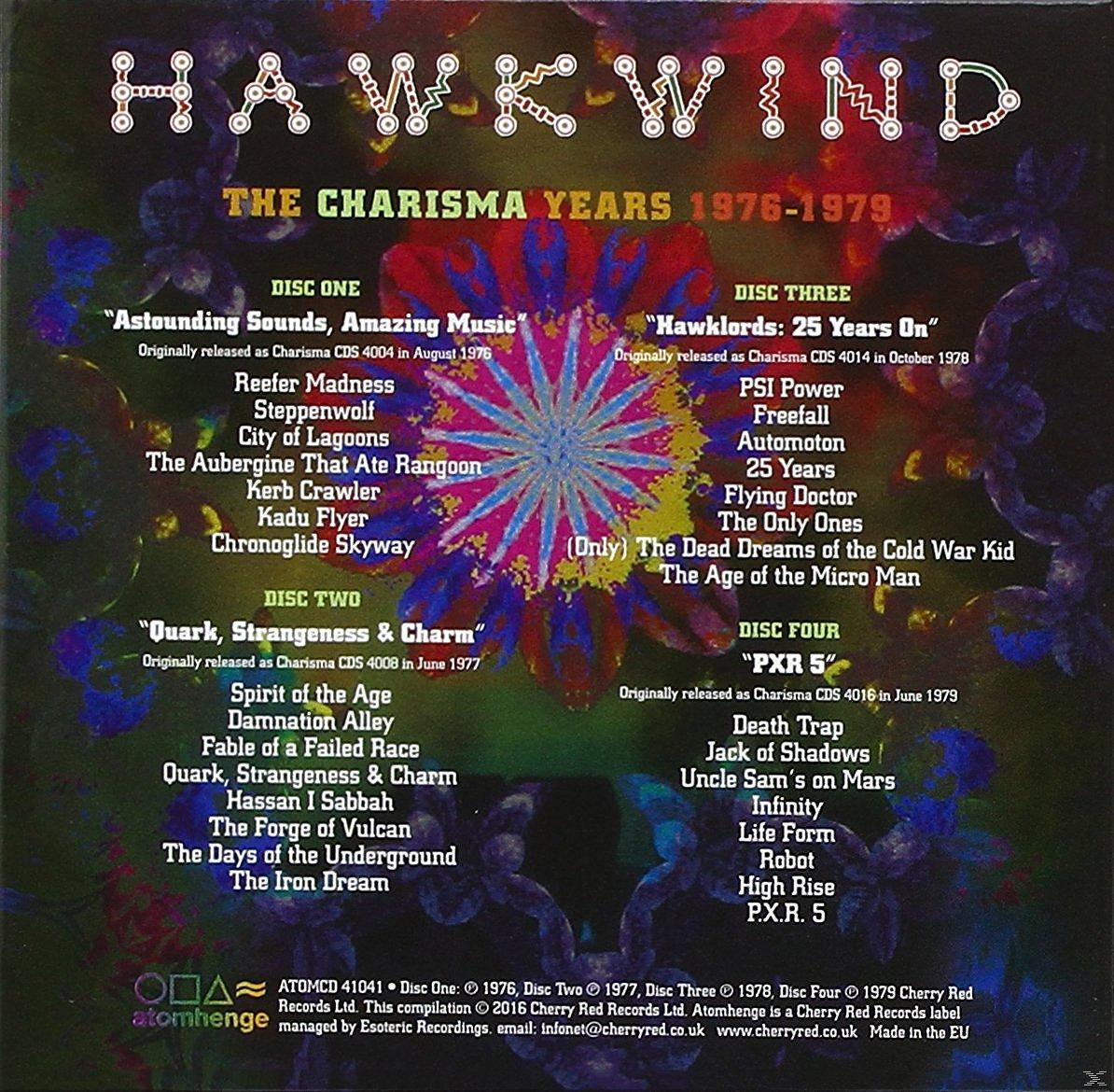 CD-Cover von Hawkwind: The Charisma Years, mit Titellisten und Bandnamen.