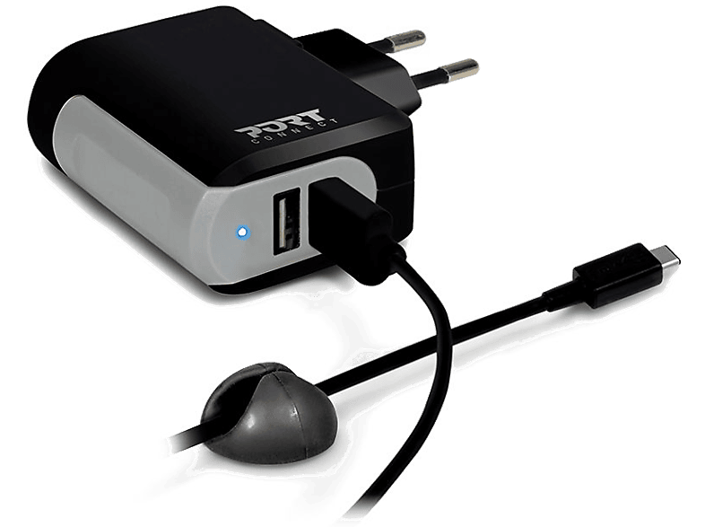 PORT DESIGNS Netadapter met dubbele USB + USB Type-C kabel (900013)