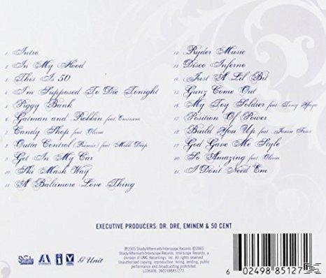 Achterkant van een 50 Cent album, met een lijst van nummers en credits.