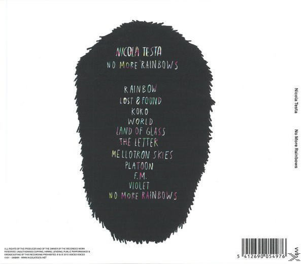 Albumhoes: Zwarte achtergrond met songtitels in kleurrijke tekst, witte titel en barcode.