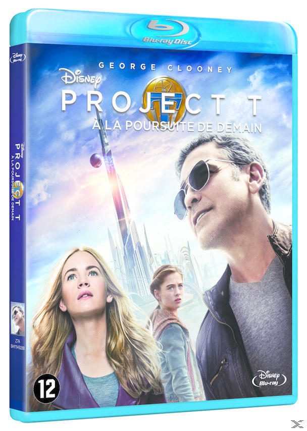 Blu-ray-cover, George Clooney en twee vrouwen. Tekst 'Project T' en 'A la Poursuite de Demain'.