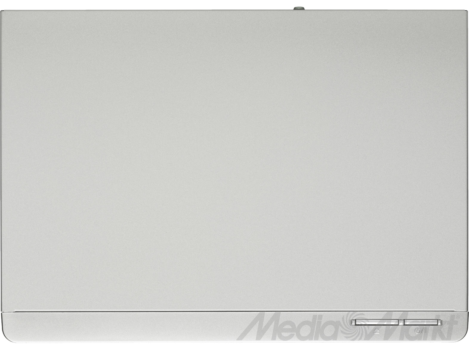 Egy ezüst laptop felülnézete, alul a MediaMarkt logóval.
