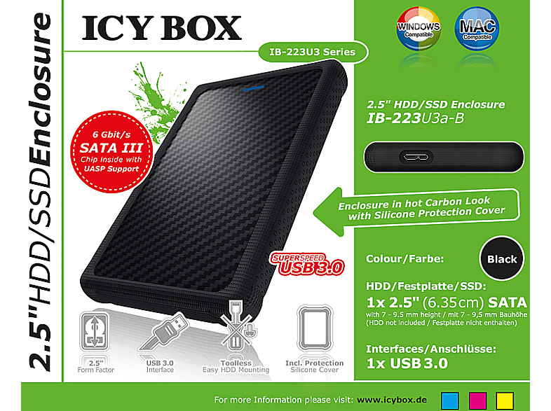 RAIDSONIC Festplattengehäuse Icy Box IB-223U3a-B, 2.5 Zoll, SATA, USB 3.0 Micro-B, Schwarz; Festplattengehäuse----Festplattengehäuse — Foto 4 von 4