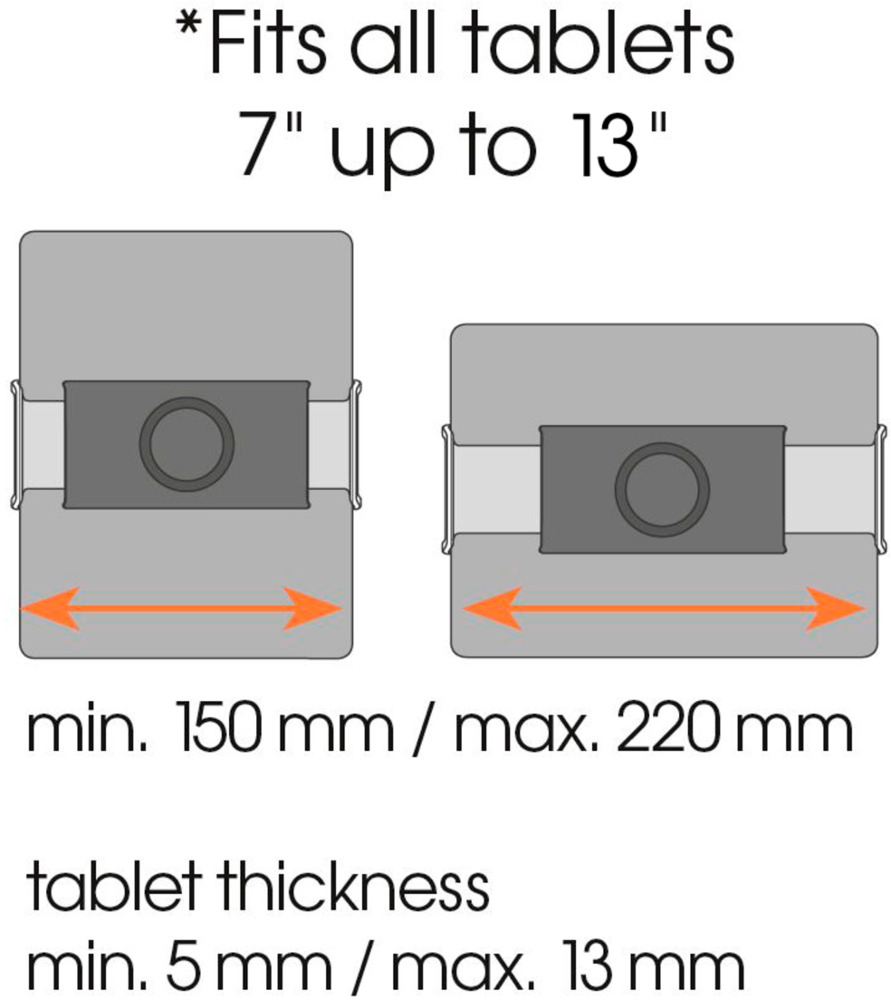 Diagram met twee rechthoeken, met pijlen die de instelbare breedte voor tablets aangeven.