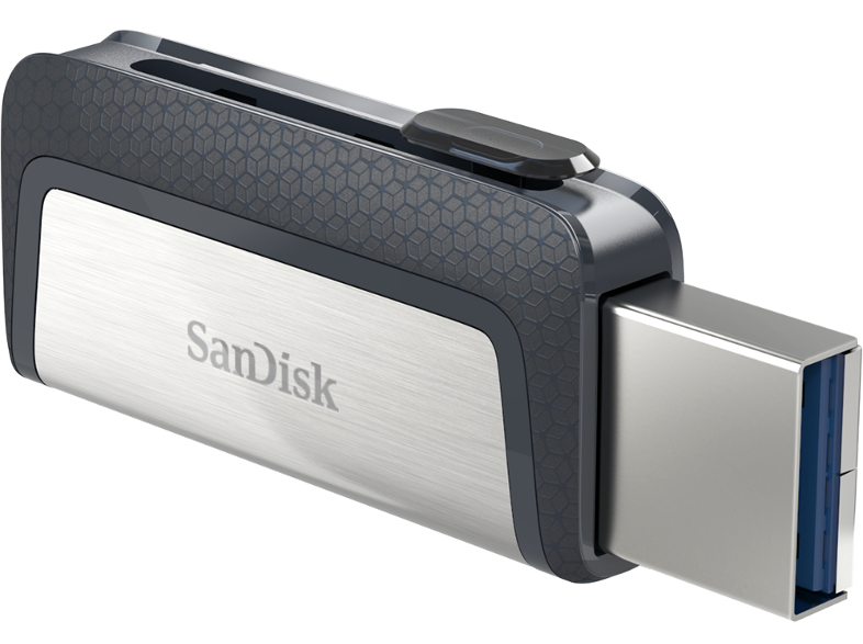 Ezüst és fekete Sandisk USB meghajtó.